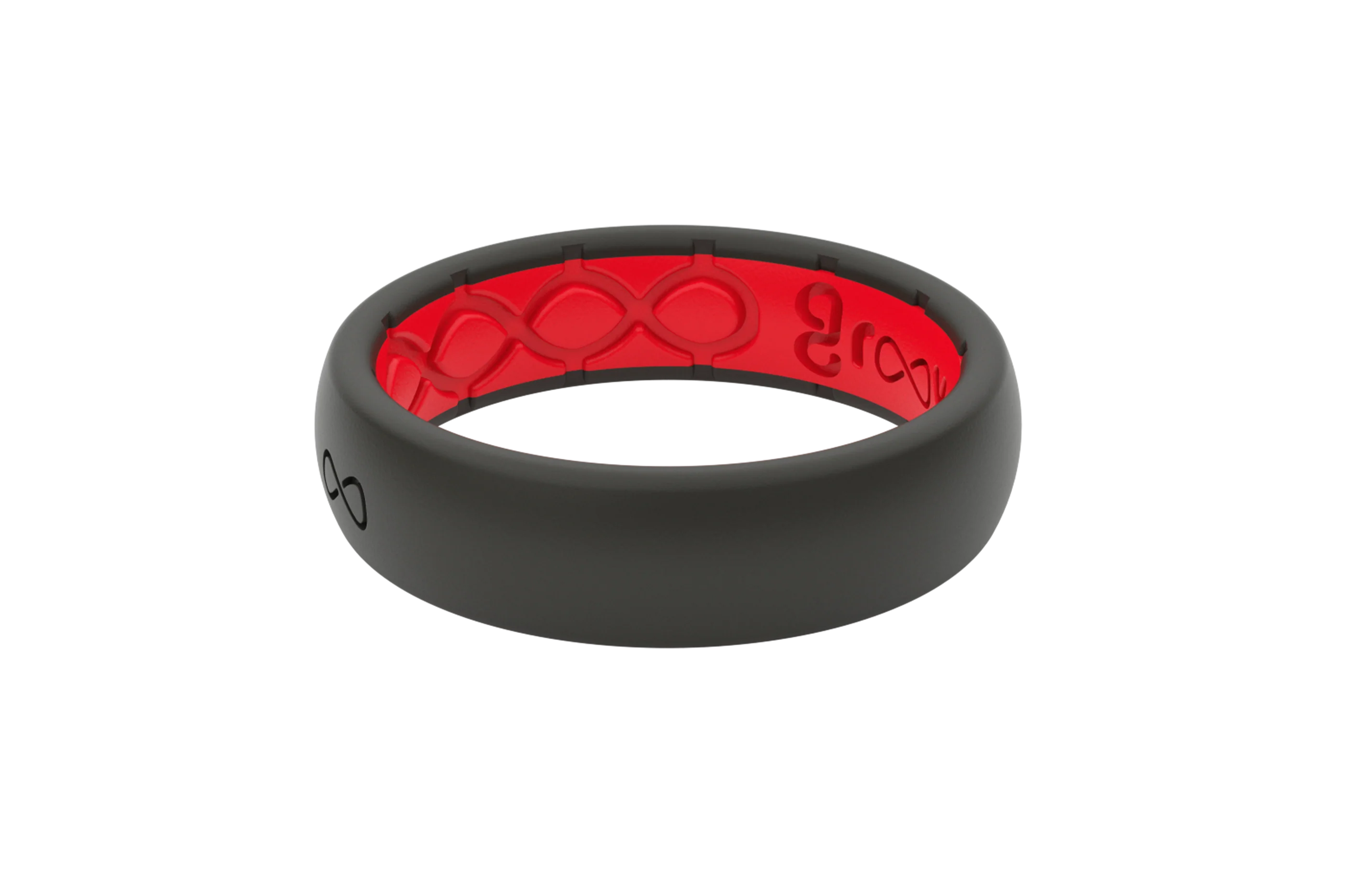 Solid Midnight Black & Raspberry Red Thin Ring - Image 3